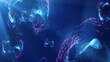 © Bolbik - A vibrant depiction of floating blue spheres in a cosmic environment, resembling microscopic particles or cells in a glowing, ethereal space, video in high quality 4k, motion design
