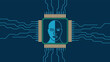 © srdesignhouse - Blue circuit board with a human face inside a chip on a dark blue background, artificial intelligence