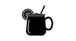 © Dalsim - Black and white icon of a hot drink in a mug with a lemon slice and straw
