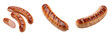 © bearbyy - Set and collection of delicious grilled bratwurst sausages with grill marks, traditional roasted german frankfurters isolated on white transparent png background.