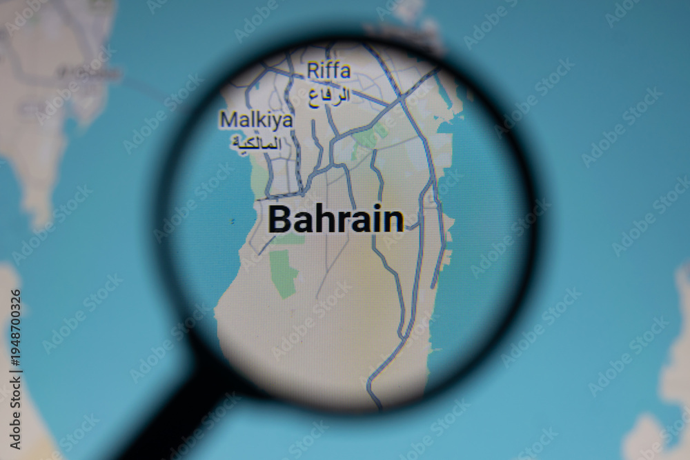 Map of Bahrain under magnifying glass highlighting Gulf geopolitics ...