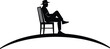 © MDMORSALIN - Seated person silhouette, thoughtful pose, curved surface, hat figure, peaceful mood, introspective design, black and white illustration