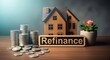 © Dean - Miniature house with stacks of coins and refinance sign, symbolizing housing finance and mortgage opportunities
