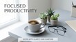 © FikriVisuals - A cup of black coffee with succulents and reading glasses on a modern desk workspace