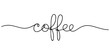 © Gerish - Coffee word written continuous one line drawing, Continuous line drawing text with an arrow - coffee. Sign showing direction. Minimalist vector lettering isolated on white background for banner, post
