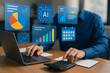 © Tanu - Financial analytics concept with artificial intelligence hologram showing graphs and charts over business desk