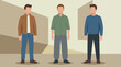 © Pixelaraf - Three anonymous men in diverse casual fashion standing, vector illustration