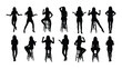 © Bipul - Collection of silhouette illustrations of women in various poses on stools and standing, showcasing different body language and postures