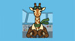 © Sarfan - Giraffe pilot in an airplane cockpit wearing goggles and a scarf.