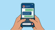 © Sarfan - Hands holding smartphone and typing a message on a chat app.