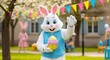 © Tarmuji Event - Easter bunny costume waving greeting colorful egg outdoors holiday celebration