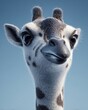 © Santi - Giraffe penguin hybrid animal portrait long neck black and white spotted fur blue sky surreal fantasy close up expressive face creative concept