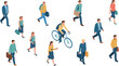 © Mst Nurnehar Begum - Isometric people walking set, business professionals commuters and cyclist characters, urban lifestyle crowd vector illustration collection