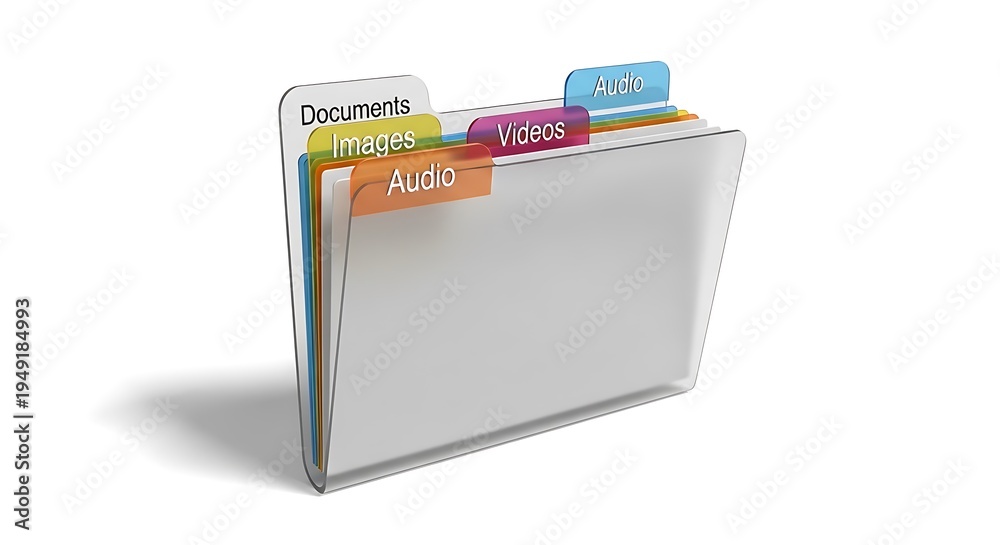 A digital file folder icon with multiple colorful tabs labeled for ...