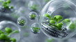 © tynza - Swarm of nanorobots cultivating microscopic crops inside a transparent bio dome, futuristic food technology concept, organic and mechanical contrast, fresh green palette, highly detailed macro scene