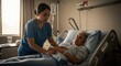 © _KUBE_ - Nurse assisting elderly woman with daily routine in nursing home. Concept of caregiving aging health and Alzheimer support.