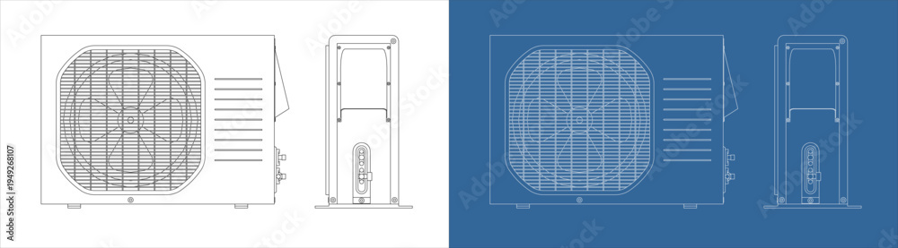 Set of Outdoor Air Conditioner Condenser Units Technical Drawing ...