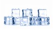 © Ghulam - realistic photo of transparent ice cubes stacked togetherisolated on pure white background, macro photography, sharp detail, 8k