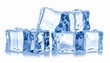 © Ghulam - realistic photo of transparent ice cubes stacked togetherisolated on pure white background, macro photography, sharp detail, 8k