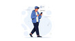© Savira - Young man in casual clothes walking and using smartphone, modern flat illustration