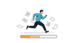 © Samira - Businessman running quickly while carrying documents with a loading bar indicating progress and urgent deadlines.