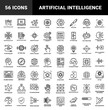 © PixeloAI - Artificial intelligence and machine learning neural network elements. Technical monoline pictograms for deep learning and digital transformation concepts.