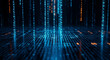 © daniy - Futuristic binary code rain with blue and orange digital data falling on reflective floor