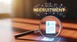 © Sohail - Digital HR Recruitment Concept with Magnifying Glass Zooming on CV Icon and Glowing Gold Text