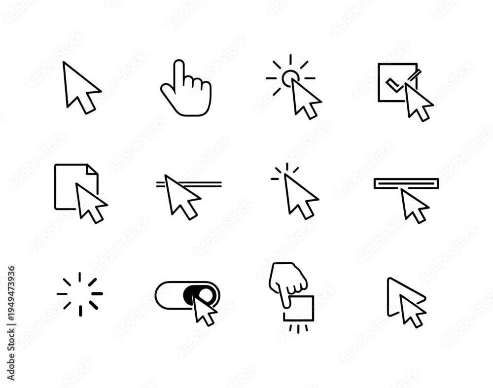 Digital Cursor Digital interface interaction: mouse cursor arrow, hand pointer cursor ...