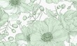 © SKIMP Art - design an elegant and sophisticated pattern featuring delicate floral motifs in soft pastel green, with subtle outlines on a white background Generative AI