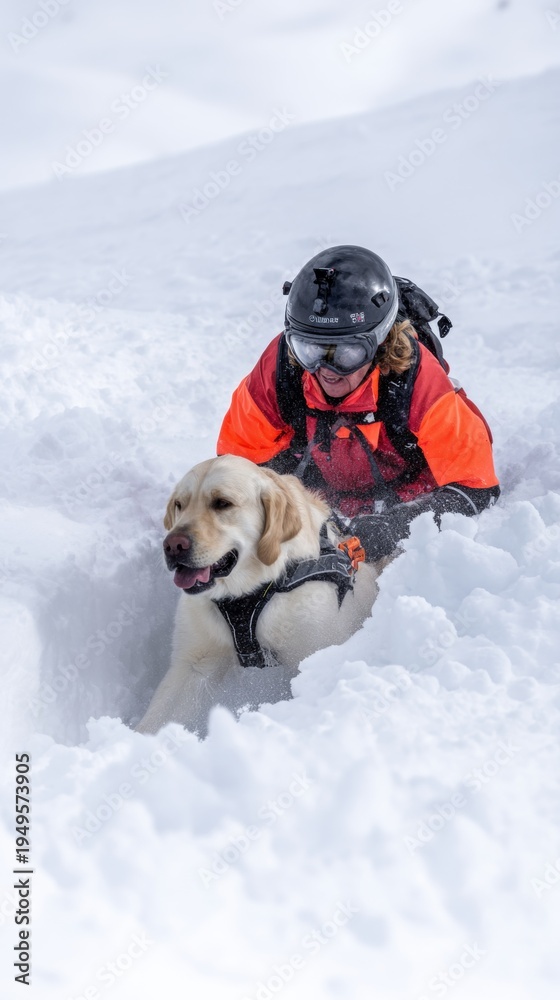 Dogsnow Rescue Photo Stock Rescue dog and skier in deep snow during avalanche training ...
