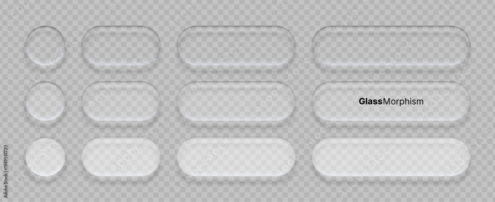 Liquid glass morphism vector elements set. Transparent frosted UI ...