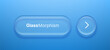 © hiten666 - Liquid glass morphism vector button with arrow icon. Frosted translucent panel on blue background. User interface design element for website or digital application interaction concept.