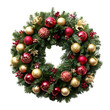 © andreo - Christmas Wreath with Red and Gold Ornaments evergreen isolated on white background