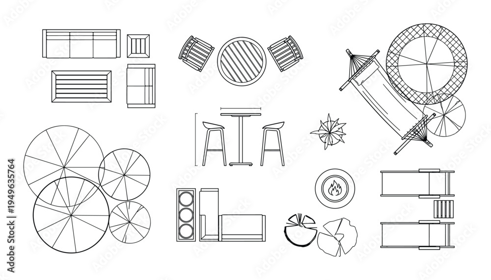 Furniture and landscape design elements top view for architectural ...