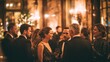 © andyaziz6 - Group of elegantly dressed people socializing at a formal evening event with warm ambient lighting and sophisticated attire