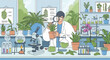 © Saeed - Scientist examining plants in a laboratory with various equipment and potted plants around