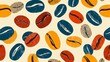 © Sinechana - 74.Vibrant seamless pattern featuring hand-drawn coffee beans in diverse colors, playful outlines, organic shapes, smooth vector strokes forming a rhythmic repeating design
