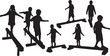 © Lubna - Black Solid Balance Beam Playground Careful Walking Silhouettes Set of Six on White Background