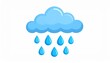 © ayum - Blue sky nature background with a cartoon weather icon illustration featuring a blue cloud and rain drops as a decorative vector design element for a cloudy storm season