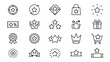 © MONIR - A collection of 20 black and white line art icons representing ratings, rewards, and achievements