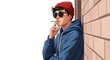 © Mobiles - Cool Anime Style Young Man Leaning on Brick Wall Smoking Cigarette in Relaxed Pose