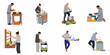© Nadya - Flat vector illustration set of diverse people preparing banana snacks, featuring characters whisking batter, peeling fruit, and cooking street food in casual attire.