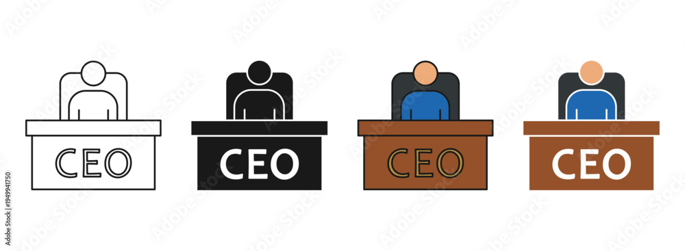 ceo business icon set. ceo office desk icon set for business leadership ...