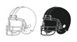 © ArtBySalea07 - A black and white line drawing depicts two american football helmets one light and one dark side by side