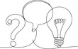 © atikur - Continuous line drawing of a question mark combined with a speech bubble and a light bulb symbol