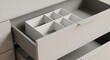 © Muzayyan - Open Drawer with White Organizer Tray for Jewelry or Accessories, Modern Minimalist Furniture Mockup for Storage Solutions and Home Organization, Clean Product Template