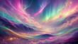© noonekoon - Abstract Fantasy Aurora Sky with Rainbow Clouds and Sparkling Stars　虹色の雲と輝く星々が広がる幻想的なオーロラ空の抽象背景　イラスト