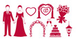 © Imsuniyah - Red Wedding Icons - Bride, Groom, Cake, Arch, Flowers, Lantern, Glasses