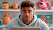 © Iryna - Young latin man wearing headphones using laptop at home smiling casual lifestyle technology remote communication kidult concept